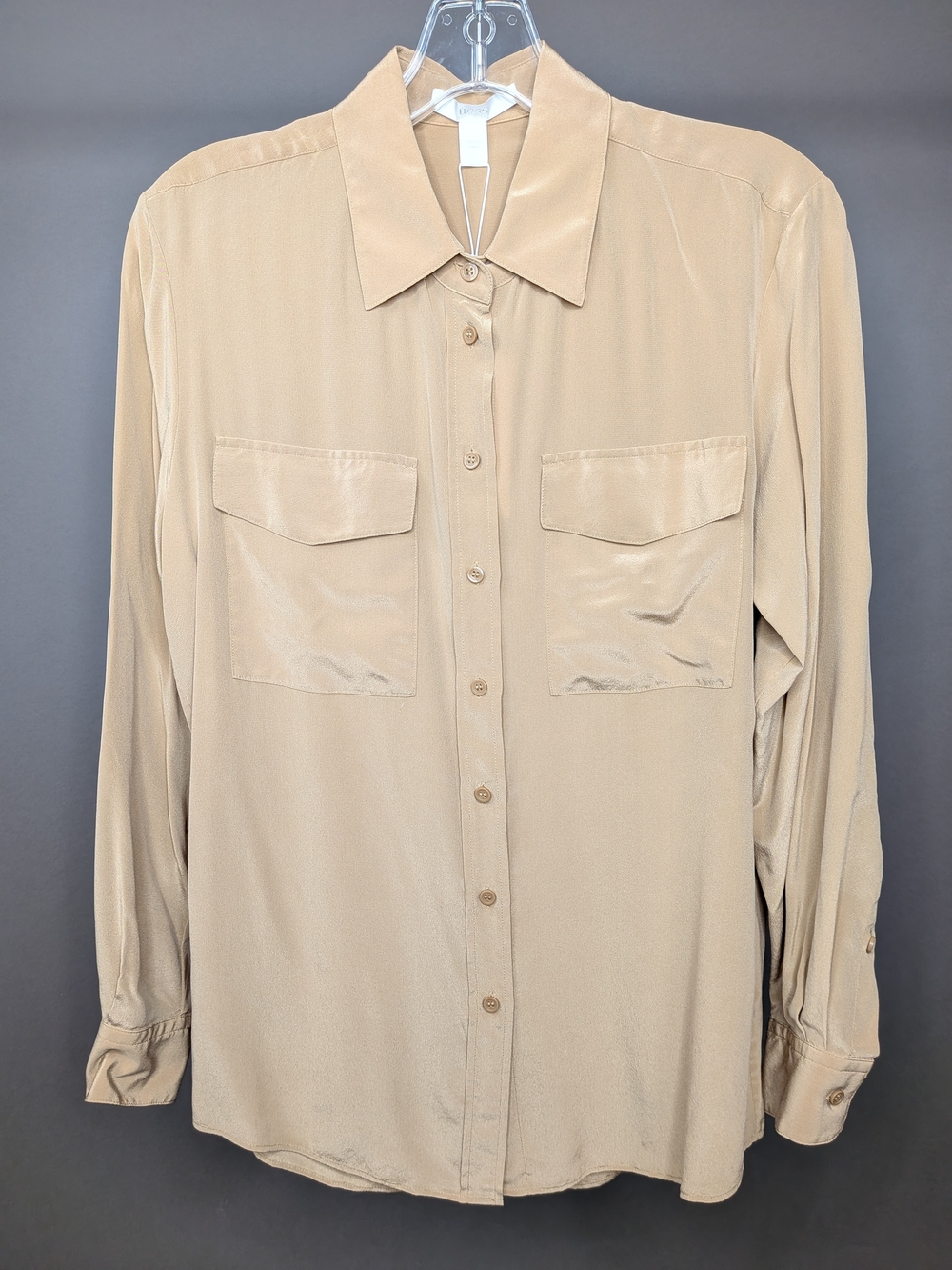 Hugo Boss Silky Button-Up Blouse in Beige